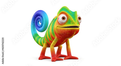 Camaleão 3D colorido com cauda espiral_