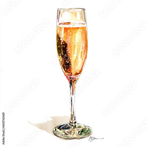 Watercolor illustration of a champagne flute
