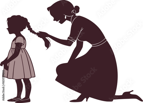 Mother Braiding Daughter's Hair Silhouette with Pastel Colors pigtail