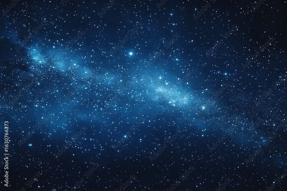 Obraz premium Starry sky background, blue night sky full of stars, glowing stars in the dark space, starry background, dark night, stars in the distance, starlight, dark background with a blue glow, night sky. 