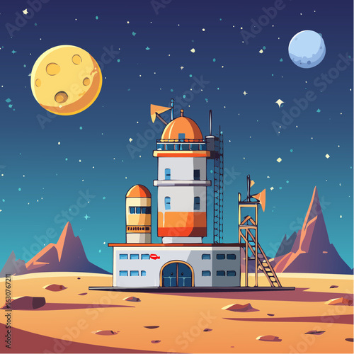 Base spatiale à la surface d'une planète inconnue, espace, montagnes