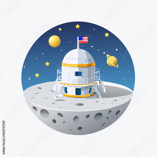 Base spatiale américaine à la surface de la Lune, drapeau, USA