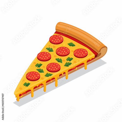 Délicieuse part de pizza pepperoni, fromage fondu, fond blanc