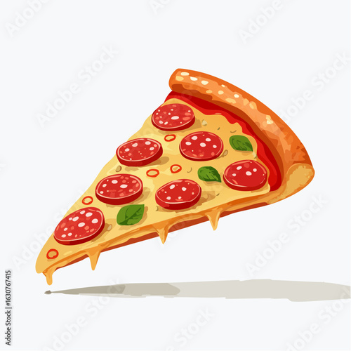 Délicieuse part de pizza pepperoni, fromage fondu, fond blanc