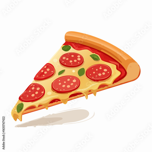 Délicieuse part de pizza pepperoni, fromage fondu, fond blanc