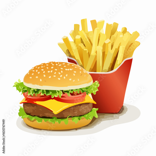 Délicieux hamburger avec des frites françaises 