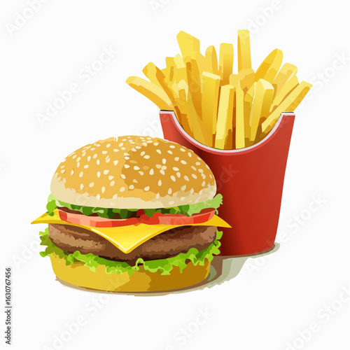 Délicieux hamburger avec des frites françaises 