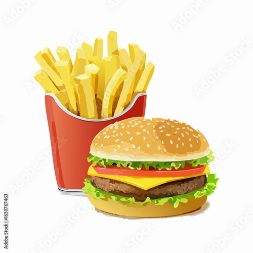 Délicieux hamburger avec des frites françaises 