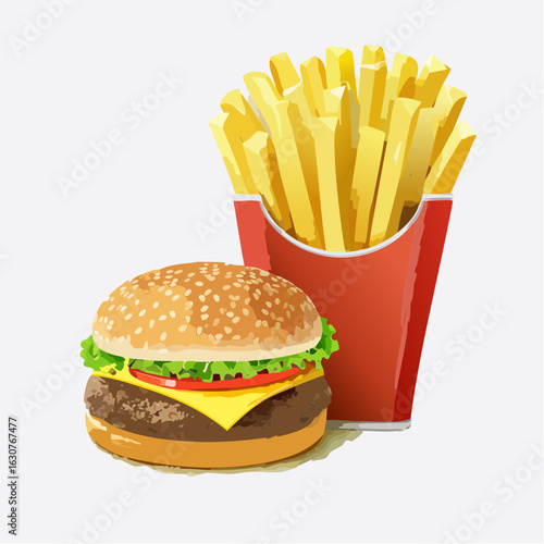 Délicieux hamburger avec des frites françaises 