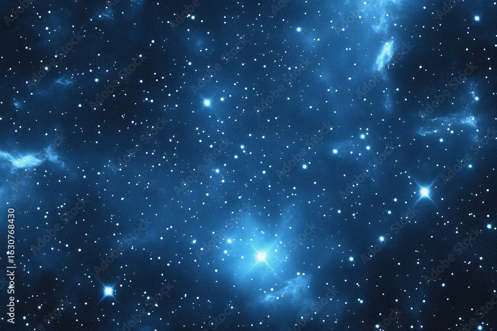 Obraz premium Starry sky background, blue night sky full of stars, glowing stars in the dark space, starry background, dark night, stars in the distance, starlight, dark background with a blue glow, night sky. 