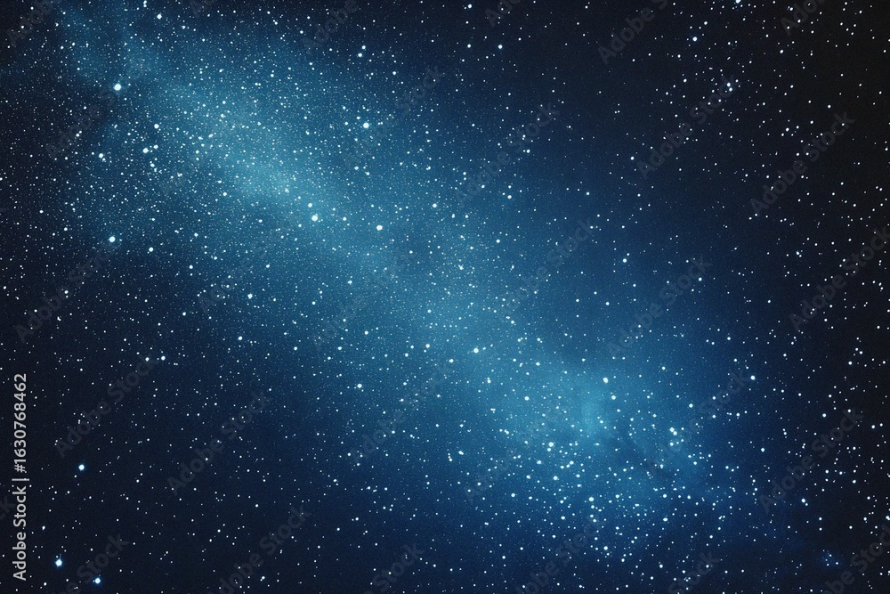Fototapeta premium Starry sky background, blue night sky full of stars, glowing stars in the dark space, starry background, dark night, stars in the distance, starlight, dark background with a blue glow, night sky. 