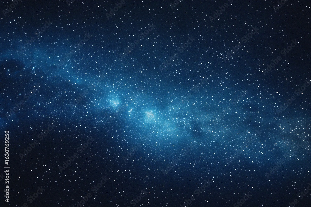 Fototapeta premium Starry sky background, blue night sky full of stars, glowing stars in the dark space, starry background, dark night, stars in the distance, starlight, dark background with a blue glow, night sky. 