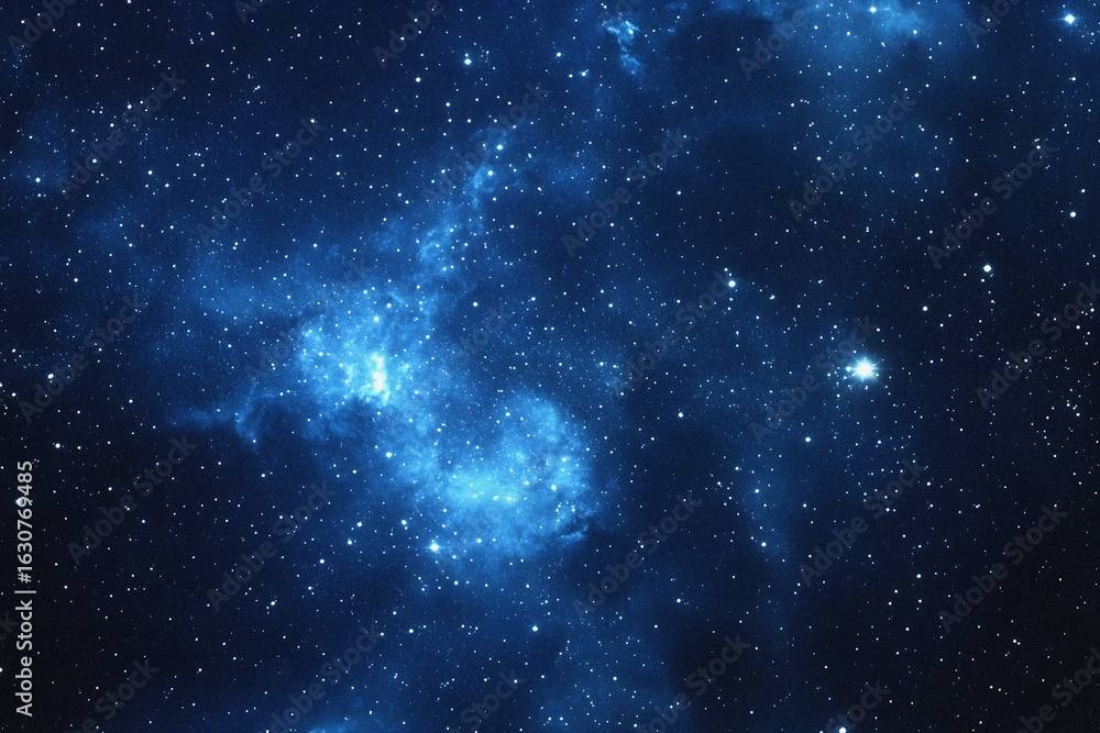 Fototapeta premium Starry sky background, blue night sky full of stars, glowing stars in the dark space, starry background, dark night, stars in the distance, starlight, dark background with a blue glow, night sky. 
