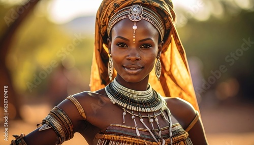 Elegant somali woman adorned with traditional jewelry and attire capturing cultural beauty
