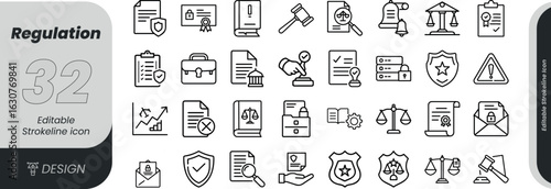 Vector art of collection of handdrawn icons representing regulation and legal concepts, isolated on white background transparent background