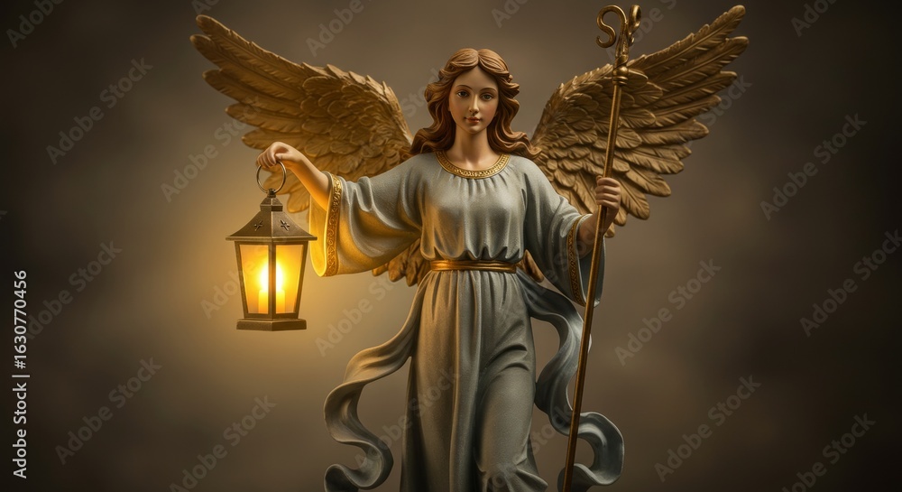 Obraz premium A serene angel holding a glowing lantern in a moment of quiet grace