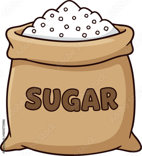 Sugar sack illustration with white granulated sugar in brown bag vector image 