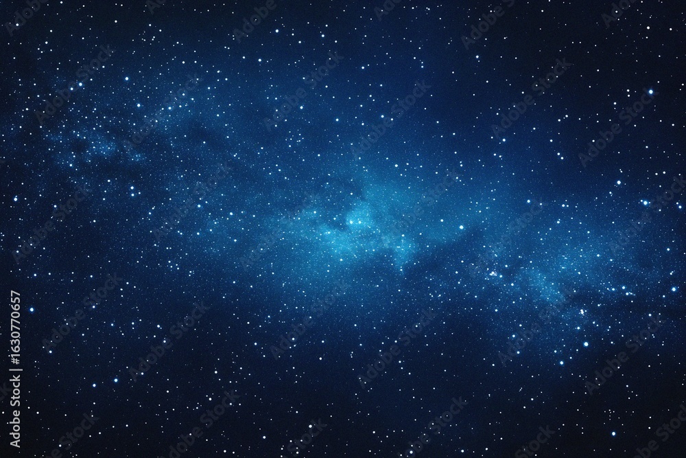 Fototapeta premium Starry sky background, blue night sky full of stars, glowing stars in the dark space, starry background, dark night, stars in the distance, starlight, dark background with a blue glow, night sky. 