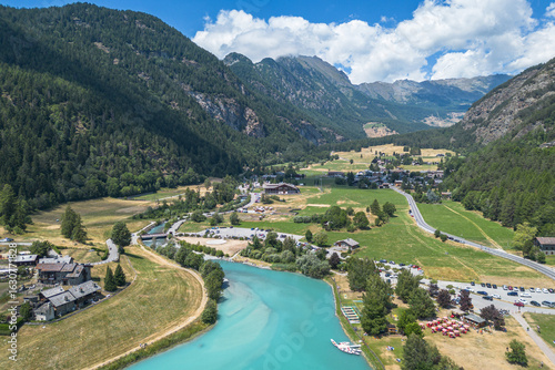 Wallpaper Mural Aerial view of Val d'Ayas with Brusson lake during summer season, Aosta Valley, Italy Torontodigital.ca