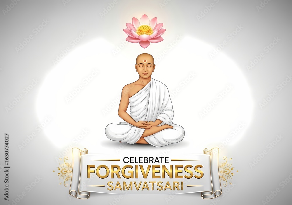 custom made wallpaper toronto digitalMeditative samvatsari celebration with forgiveness theme and peaceful monk illustration for holiday poster design