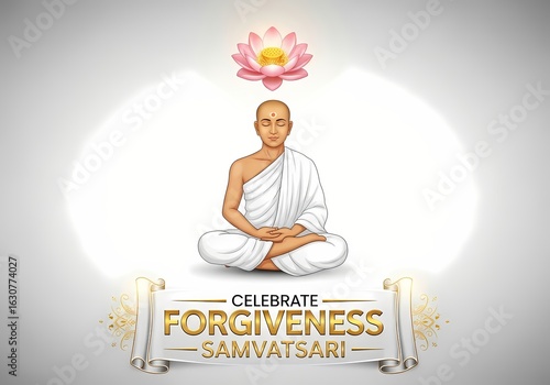 Wallpaper Mural Meditative samvatsari celebration with forgiveness theme and peaceful monk illustration for holiday poster design Torontodigital.ca