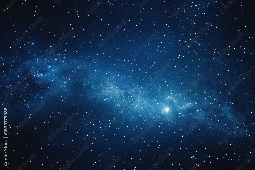 Obraz premium Starry sky background, blue night sky full of stars, glowing stars in the dark space, starry background, dark night, stars in the distance, starlight, dark background with a blue glow, night sky. 