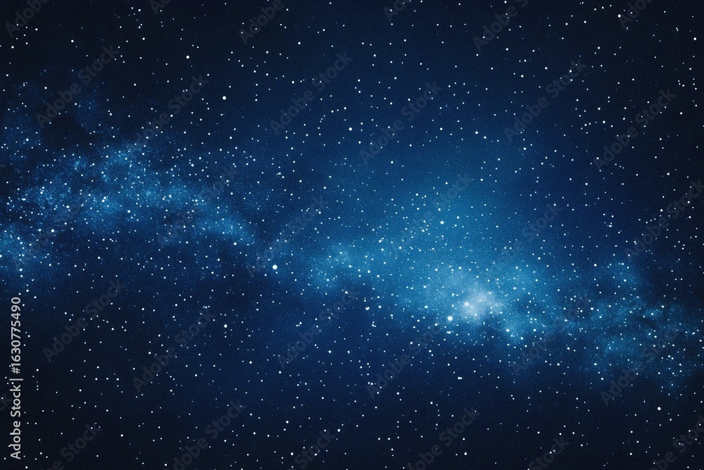 Obraz premium Starry sky background, blue night sky full of stars, glowing stars in the dark space, starry background, dark night, stars in the distance, starlight, dark background with a blue glow, night sky. 