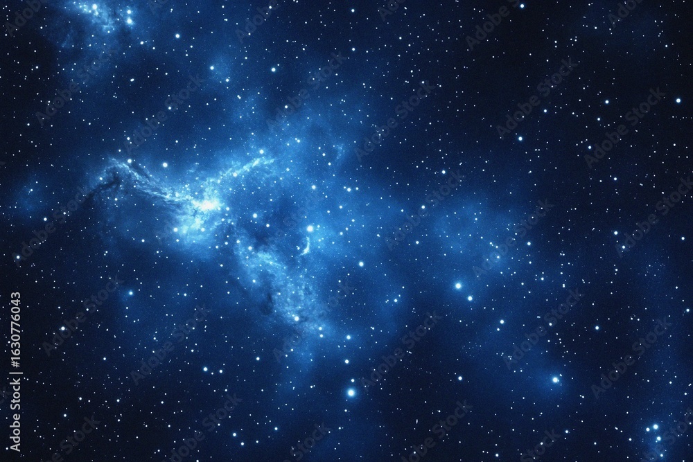 Obraz premium Starry sky background, blue night sky full of stars, glowing stars in the dark space, starry background, dark night, stars in the distance, starlight, dark background with a blue glow, night sky. 