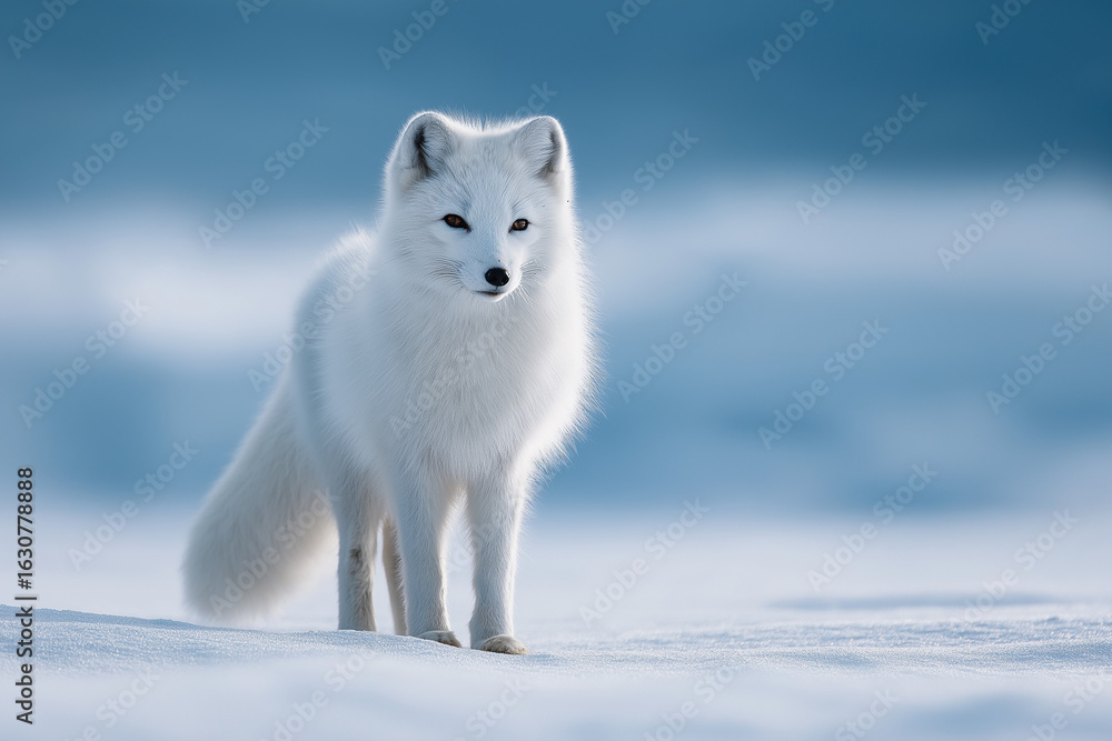 Fototapeta premium Arctic fox standing on snowy plain