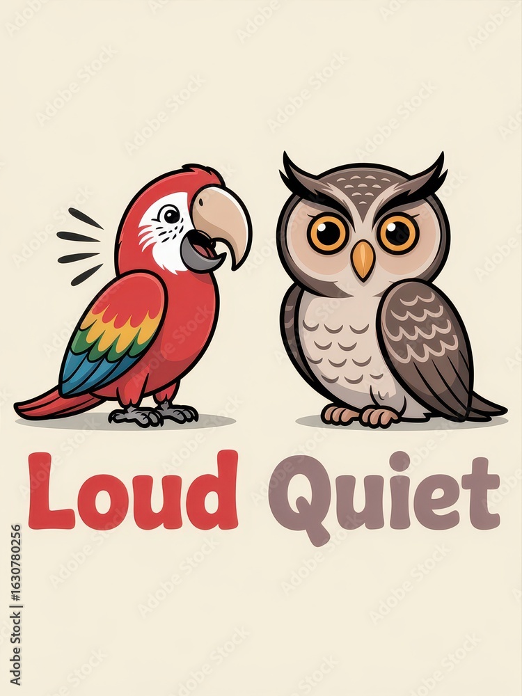 Fototapeta premium Fun Animal Poster Showing Loud and Quiet Concept
