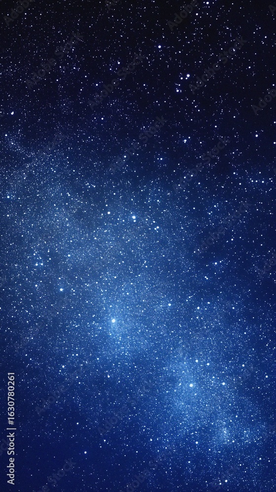 Obraz premium Starry sky background, blue night sky full of stars, glowing stars in the dark space, starry background, dark night, stars in the distance, starlight, dark background with a blue glow, night sky. 