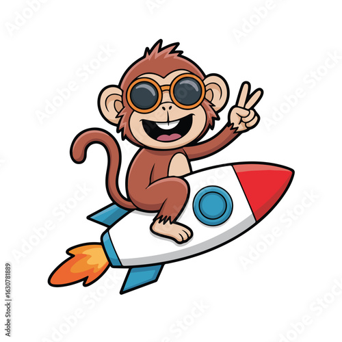 Cute Monkey Astronaut in Rocket with Sunglasses