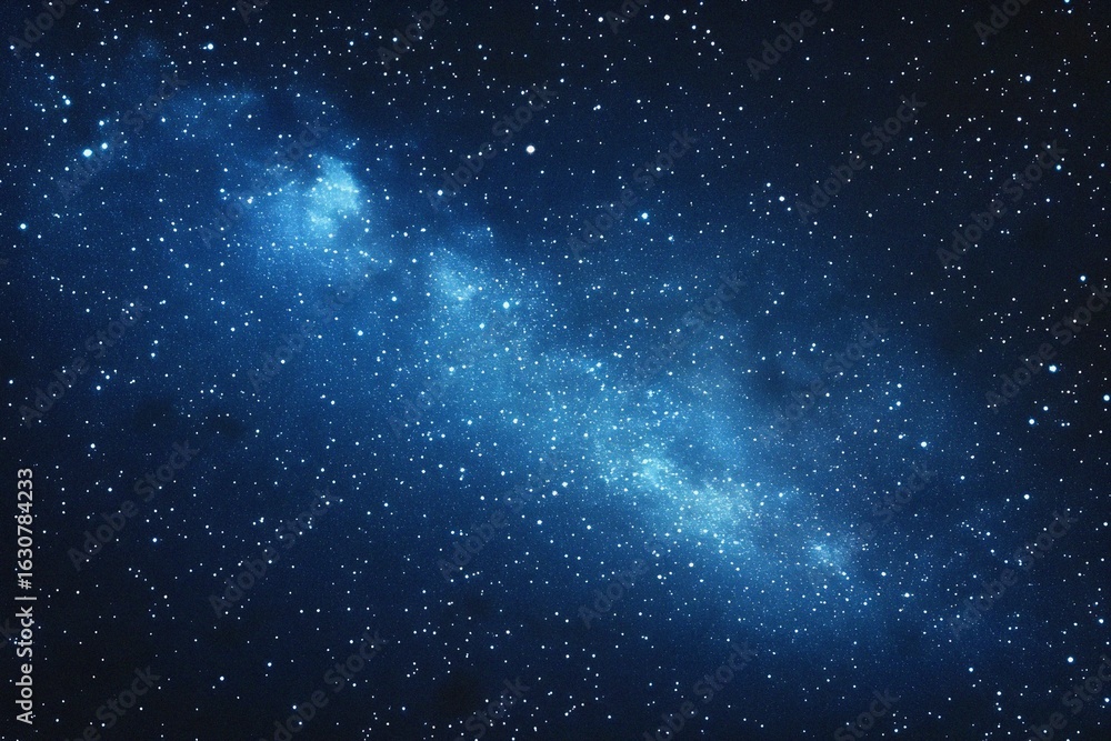 Obraz premium Starry sky background, blue night sky full of stars, glowing stars in the dark space, starry background, dark night, stars in the distance, starlight, dark background with a blue glow, night sky. 