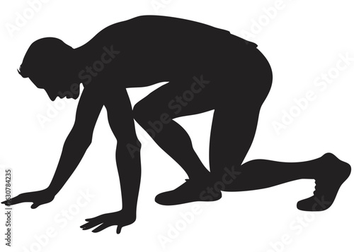 Silhouette of a man in a starting position on the ground with hands down and one knee forward ready created with generated ai