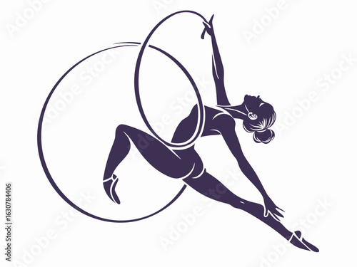 Silhouette of a woman performing aerial hoop acrobatics in a dynamic pose with graceful lines and elegant form created with generated ai