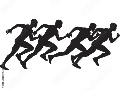 Silhouette depiction of four runners in motion during a race or training session on a white background created with generated ai