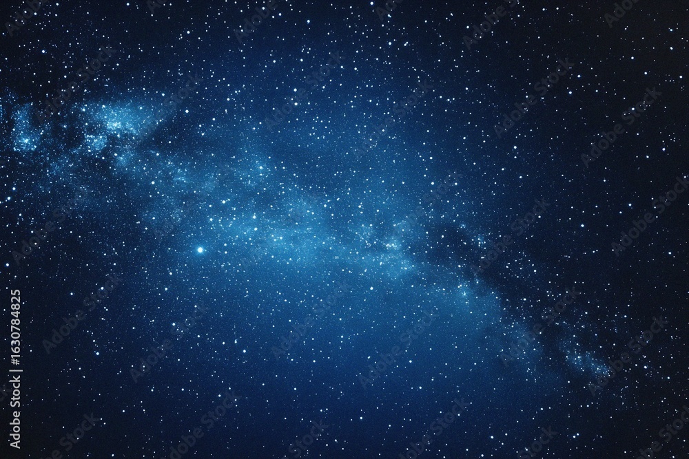 Obraz premium Starry sky background, blue night sky full of stars, glowing stars in the dark space, starry background, dark night, stars in the distance, starlight, dark background with a blue glow, night sky. 