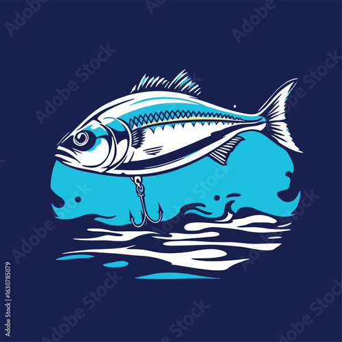 Vsai fishing lure shaped like a fish swimming in blue water