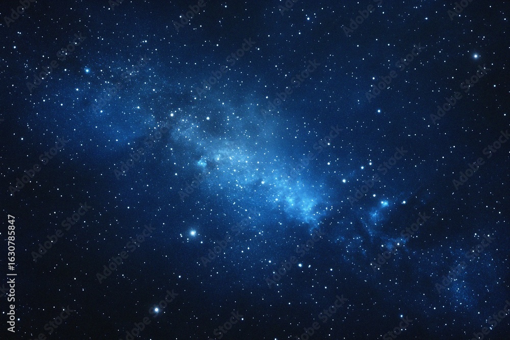 Fototapeta premium Starry sky background, blue night sky full of stars, glowing stars in the dark space, starry background, dark night, stars in the distance, starlight, dark background with a blue glow, night sky. 