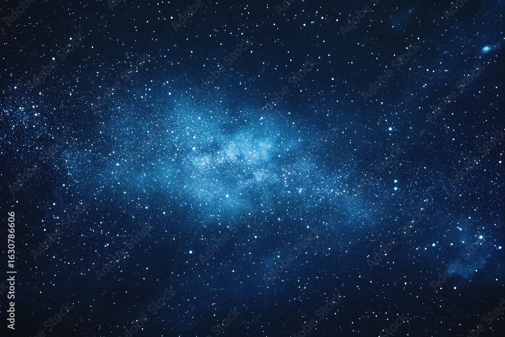 Obraz premium Starry sky background, blue night sky full of stars, glowing stars in the dark space, starry background, dark night, stars in the distance, starlight, dark background with a blue glow, night sky. 