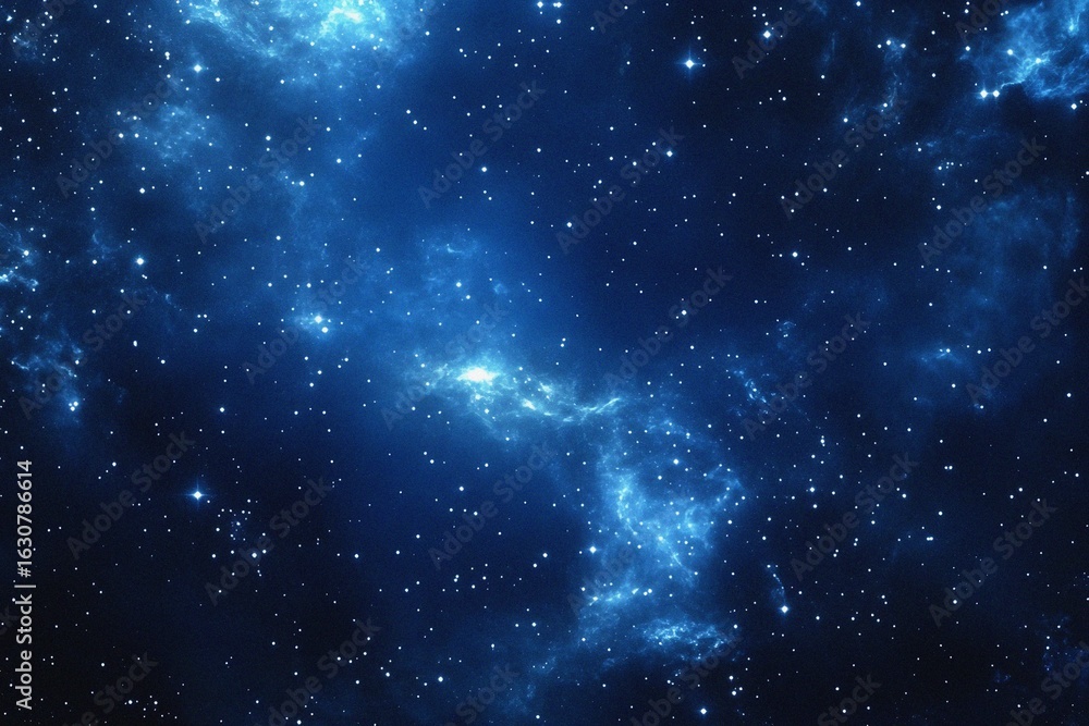 Obraz premium Starry sky background, blue night sky full of stars, glowing stars in the dark space, starry background, dark night, stars in the distance, starlight, dark background with a blue glow, night sky. 