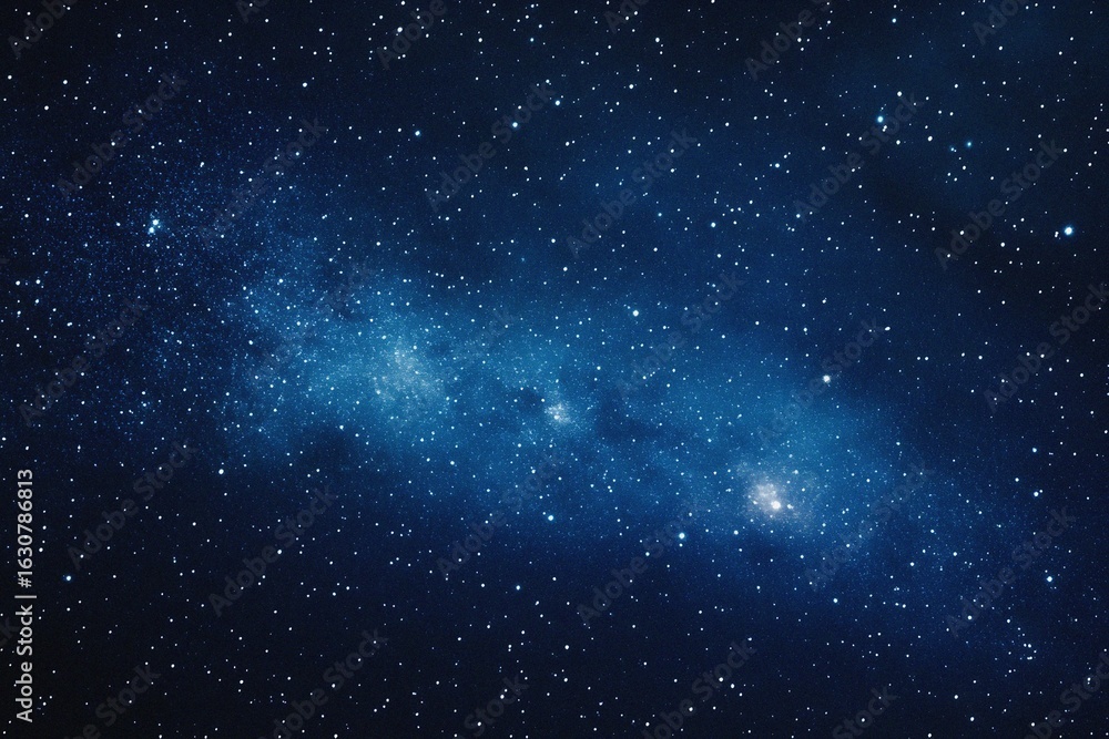 Fototapeta premium Starry sky background, blue night sky full of stars, glowing stars in the dark space, starry background, dark night, stars in the distance, starlight, dark background with a blue glow, night sky. 