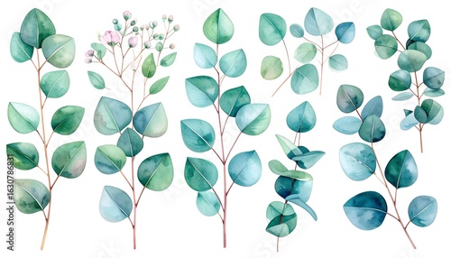 Eucalyptus sprigs watercolor illustration