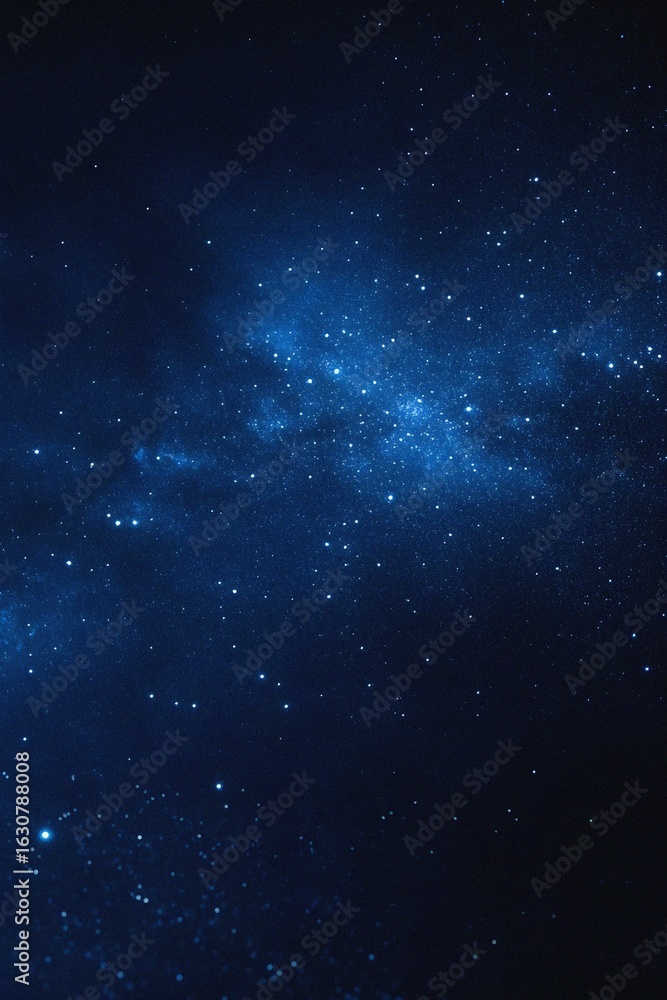 Obraz premium Starry sky background, blue night sky full of stars, glowing stars in the dark space, starry background, dark night, stars in the distance, starlight, dark background with a blue glow, night sky. 