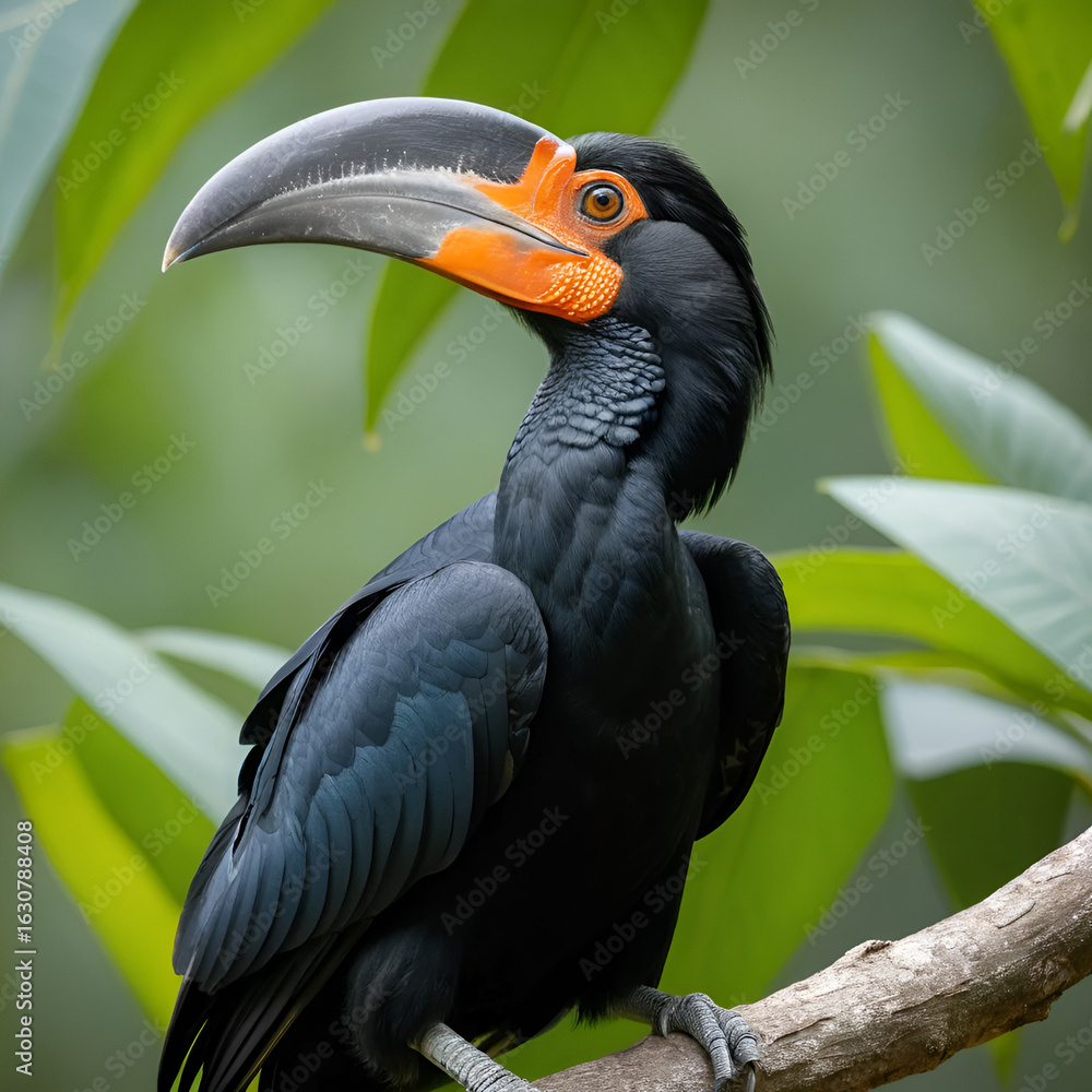 Fototapeta premium Black casqued Hornbill Ceratogymna atrata a portrait of a large and distinct bird found in sub Saharan African forests and woodlands