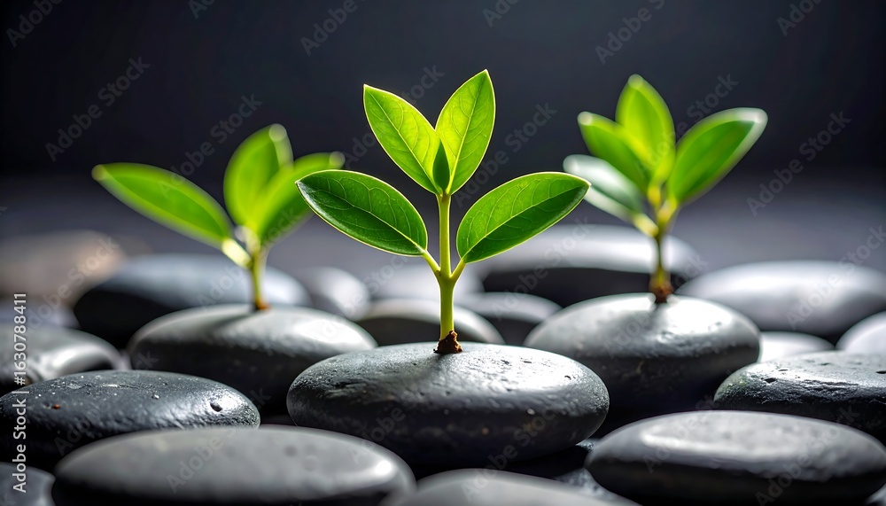 Obraz premium Fresh growth on smooth stones