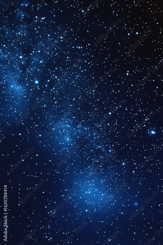 Fototapeta premium Starry sky background, blue night sky full of stars, glowing stars in the dark space, starry background, dark night, stars in the distance, starlight, dark background with a blue glow, night sky. 