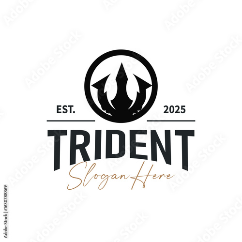 Trident logo weapon concept,  pitchfork weapon as a symbol of poseidon, neptune, the god of the sea, design illustration concept for product brand, shop, template and poster