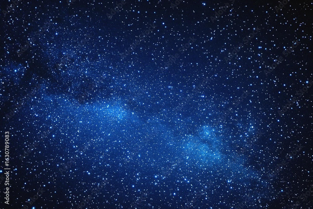 Obraz premium Starry sky background, blue night sky full of stars, glowing stars in the dark space, starry background, dark night, stars in the distance, starlight, dark background with a blue glow, night sky. 
