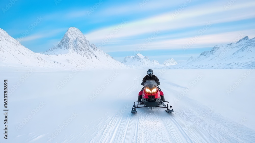 Snowmobile Adventure in Stunning Winter Landscape Snowmobile Adventure in Stunning Winter Landscape